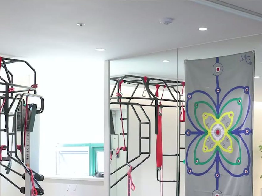 Exercise rehabilitation room with suspension training frames